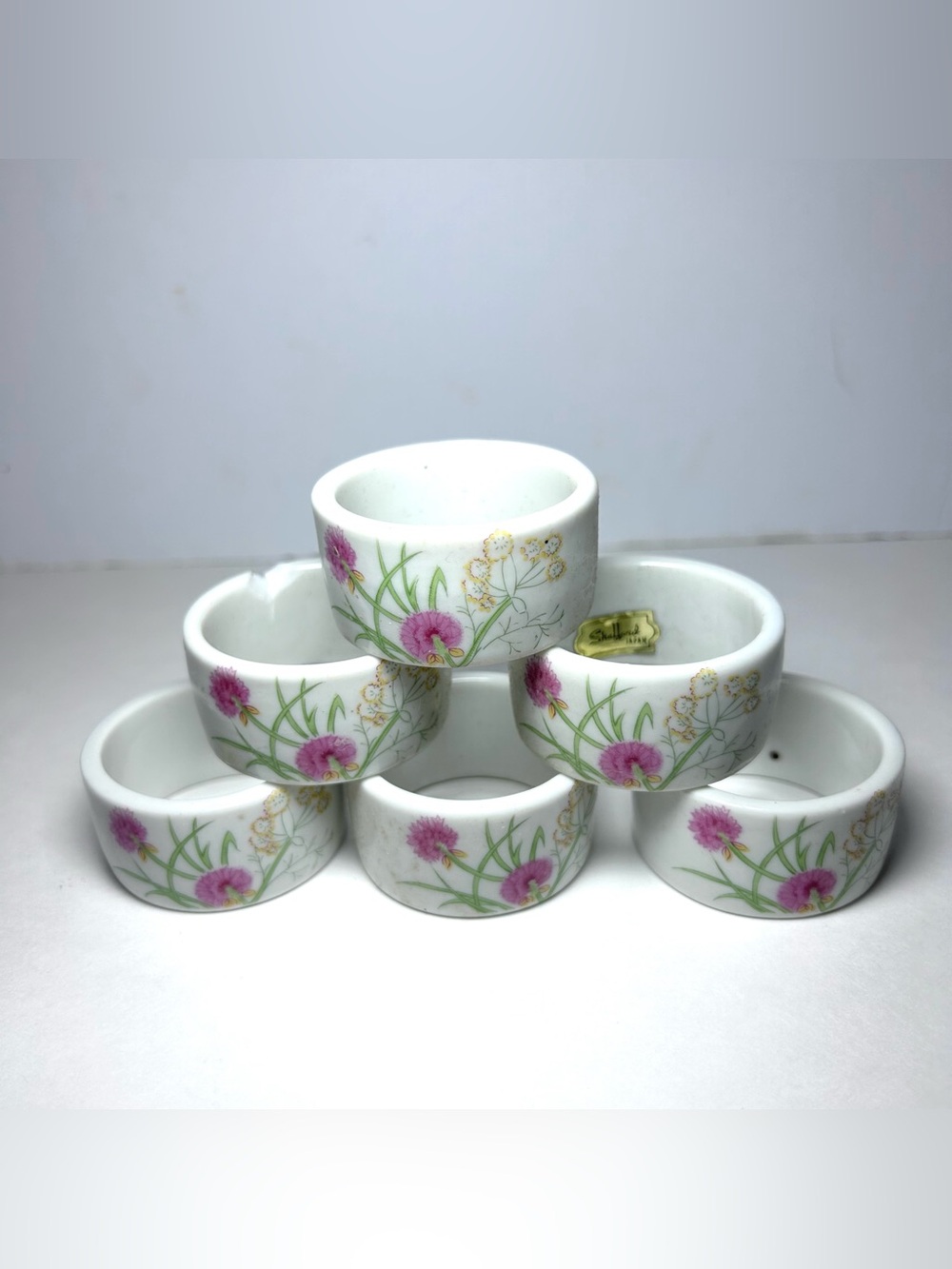 6 Vintage Floral Ceramic Napkin Rings Holders By Shafford